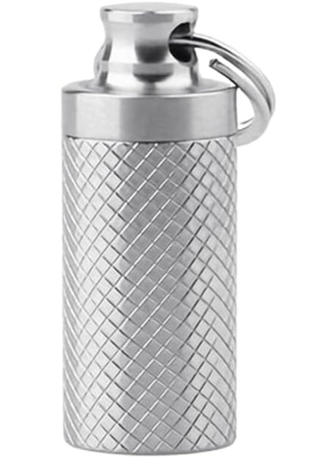 SHIDXIB 1Pcs Portable Mini Titanium Alloy Sealed Bottle Keychain Waterproof Medicine Bottle Keyring (empty Bottle) Outdoor Camping Travel Accessories, Silver, Small